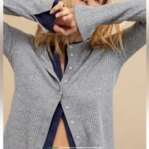 Aerie Gray Ribbed Sparkly Button Down Shirt